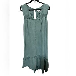 Wonderly 2X Smocked Bow Back Keyhole Midi Dress Tiered Green Cotton Women Boho